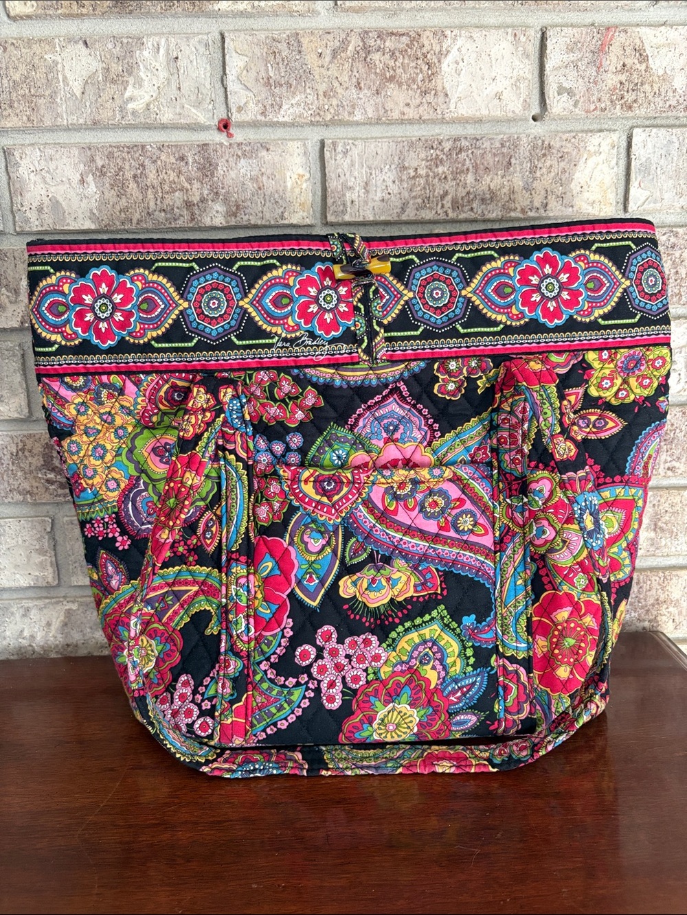 Vera Bradley Black Multi Paisley Large Quilted Tote